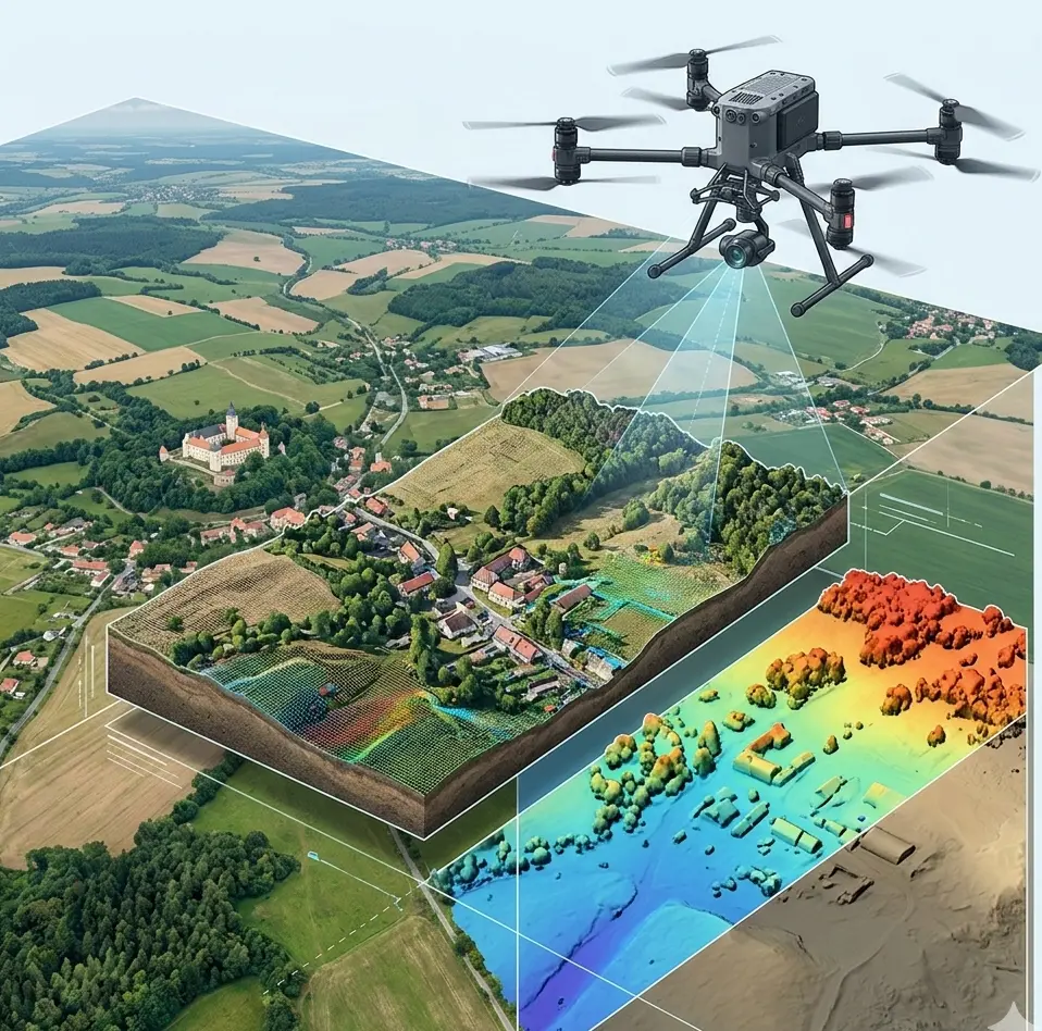 Dron mapující staveniště — fotogrammetrický snímek